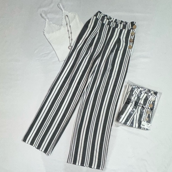 Haute Monde Pants - Haute Monde Charcoal and White Striped Straight Leg Pants